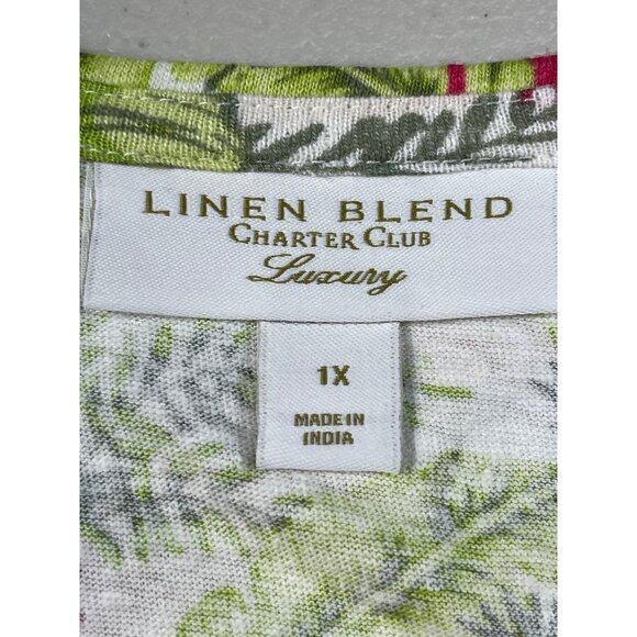 Charter Club Flamingo Print Linen Blend Tank Top 1X Sleeveless Lightweight - Picture 7 of 11